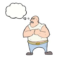 cartoon violent man with thought bubble N16