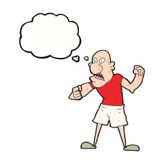 cartoon violent man with thought bubble N17