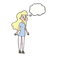 cartoon pretty girl with thought bubble N79