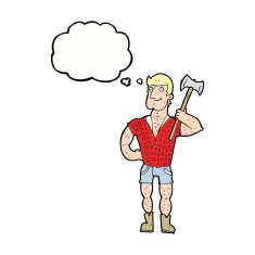 cartoon lumberjack with thought bubble N5