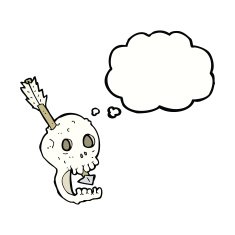 funny cartoon skull and arrow with thought bubble N9