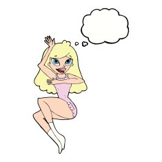cartoon woman in lingerie with thought bubble N39