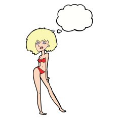 cartoon woman in bikini with thought bubble N47