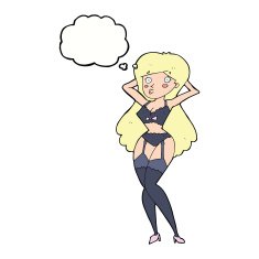 cartoon woman in lingerie with thought bubble N40