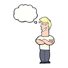 cartoon grinning man with thought bubble N71