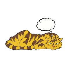 cartoon resting tiger with thought bubble N8