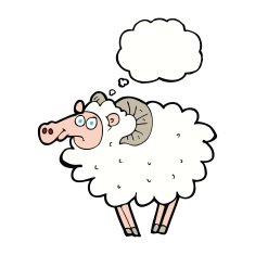 cartoon ram with thought bubble