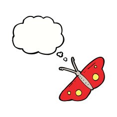 cartoon butterfly symbol with thought bubble