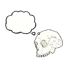 skull illustration with thought bubble