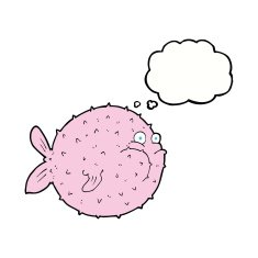cartoon puffer fish with thought bubble N9