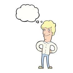 cartoon happy man with thought bubble N364