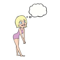 cartoon excited woman with thought bubble N106