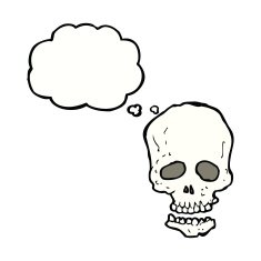 cartoon skull with thought bubble N25