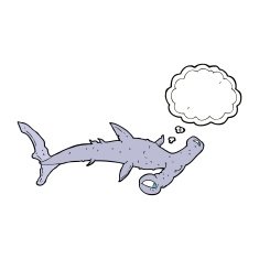 cartoon hammerhead shark with thought bubble N9