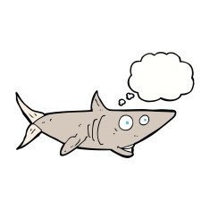 cartoon happy shark with thought bubble N9