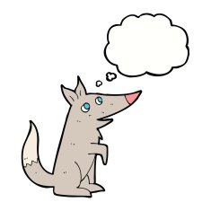 cartoon wolf cub with thought bubble N8
