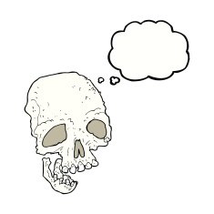 cartoon ancient spooky skull with thought bubble N5