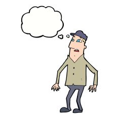 cartoon shocked man with thought bubble N89