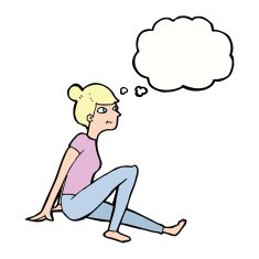 cartoon woman sitting with thought bubble N15