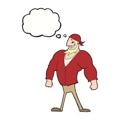 cartoon manly sailor man with thought bubble N7
