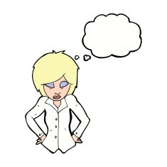 cartoon woman with hands on hips thought bubble N174