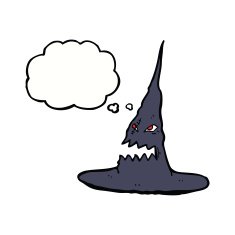 cartoon spooky witches hat with thought bubble N9