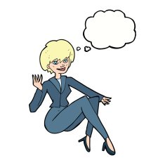 cartoon businesswoman sitting with thought bubble N9