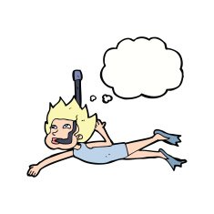 cartoon swimmer with snorkel thought bubble N8