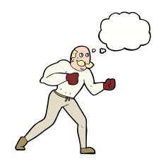 cartoon retro boxer man with thought bubble N9