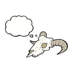 cartoon ram skull with thought bubble