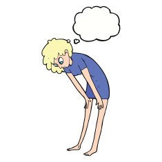 cartoon woman looking at her feet with thought bubble N9