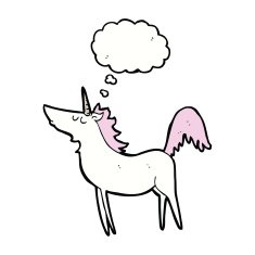 cartoon unicorn with thought bubble N34