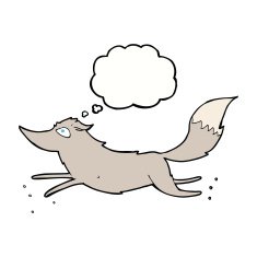 cartoon wolf running with thought bubble N5