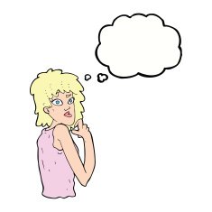cartoon surprised woman with thought bubble N197