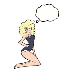 cartoon pin-up woman with thought bubble N9
