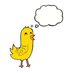 cartoon happy bird with thought bubble N30