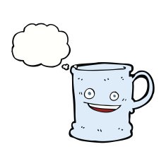 cartoon mug with thought bubble