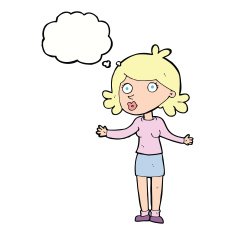 cartoon confused woman with thought bubble N67