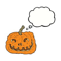 cartoon pumpkin with thought bubble N17