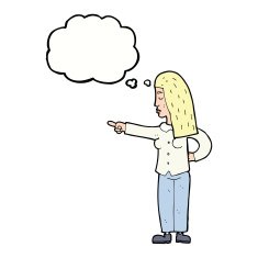 cartoon woman pointing with thought bubble N170