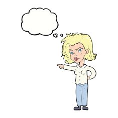 cartoon woman pointing with thought bubble N171