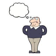 cartoon worried man with thought bubble N78
