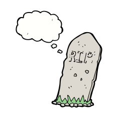 cartoon spooky grave with thought bubble N11