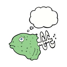cartoon fish head with thought bubble N5
