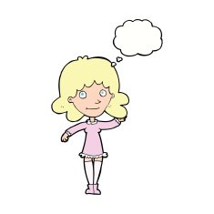 cartoon friendly woman waving with thought bubble N40