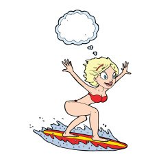 cartoon surfer girl with thought bubble N15