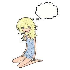 cartoon pretty girl with thought bubble N82