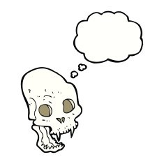 cartoon spooky vampire skull with thought bubble N9