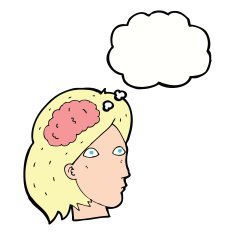 cartoon female head with brain symbol thought bubble N17