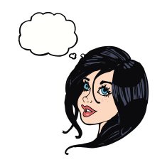 cartoon pretty female face with thought bubble N81